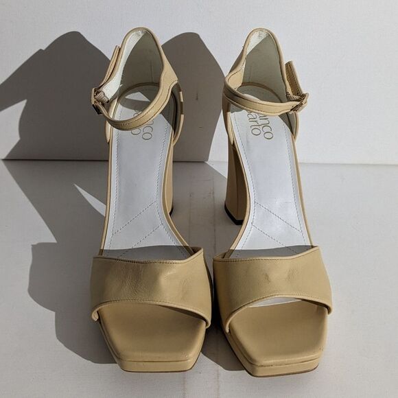 Franco Sarto Dima Beige Leather Block Heel Sandals - Picture 3 of 7
